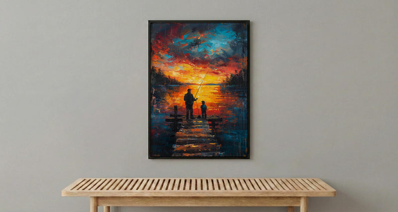 Father And Son Fishing Wall Art, Lake Dock Decor - Rustic Outdoor Print