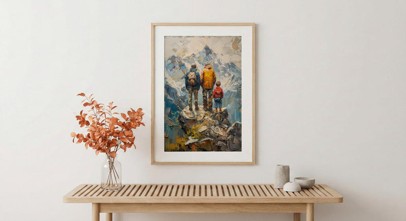 Three Generations Men Art Print, Grandfather Father Son Decor - Mountain Poster