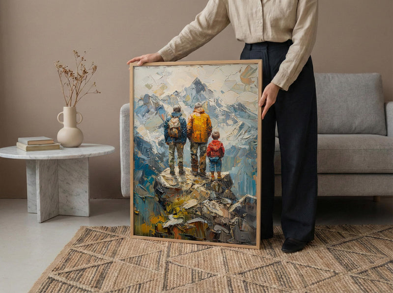Three Generations Men Art Print, Grandfather Father Son Decor - Mountain Poster