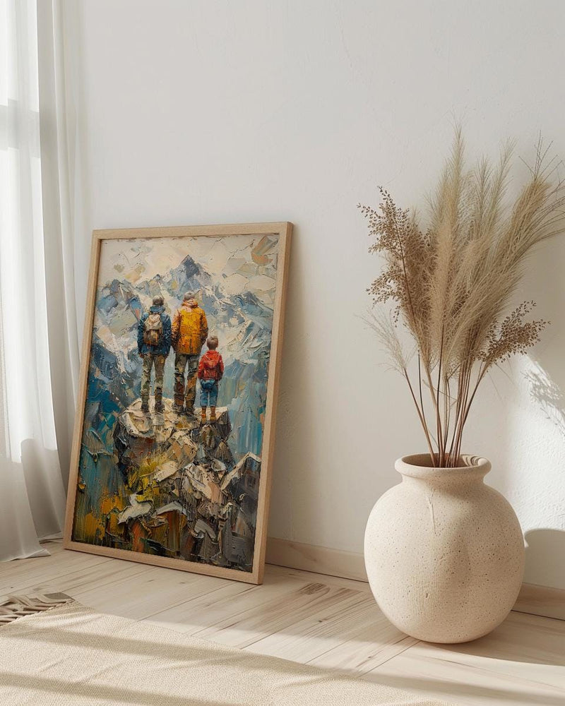 Three Generations Men Art Print, Grandfather Father Son Decor - Mountain Poster