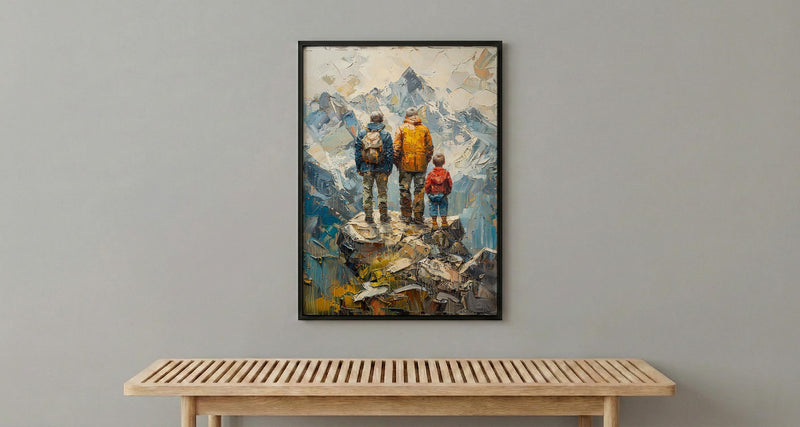 Three Generations Men Art Print, Grandfather Father Son Decor - Mountain Poster