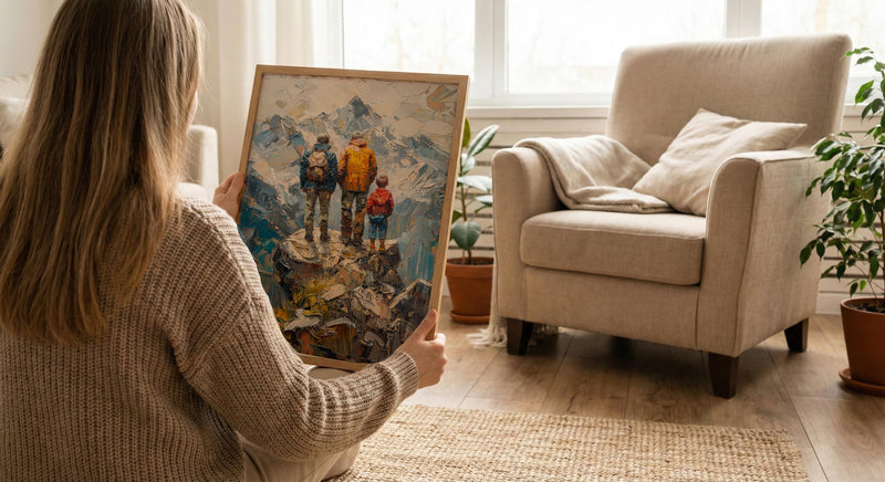 Three Generations Men Art Print, Grandfather Father Son Decor - Mountain Poster