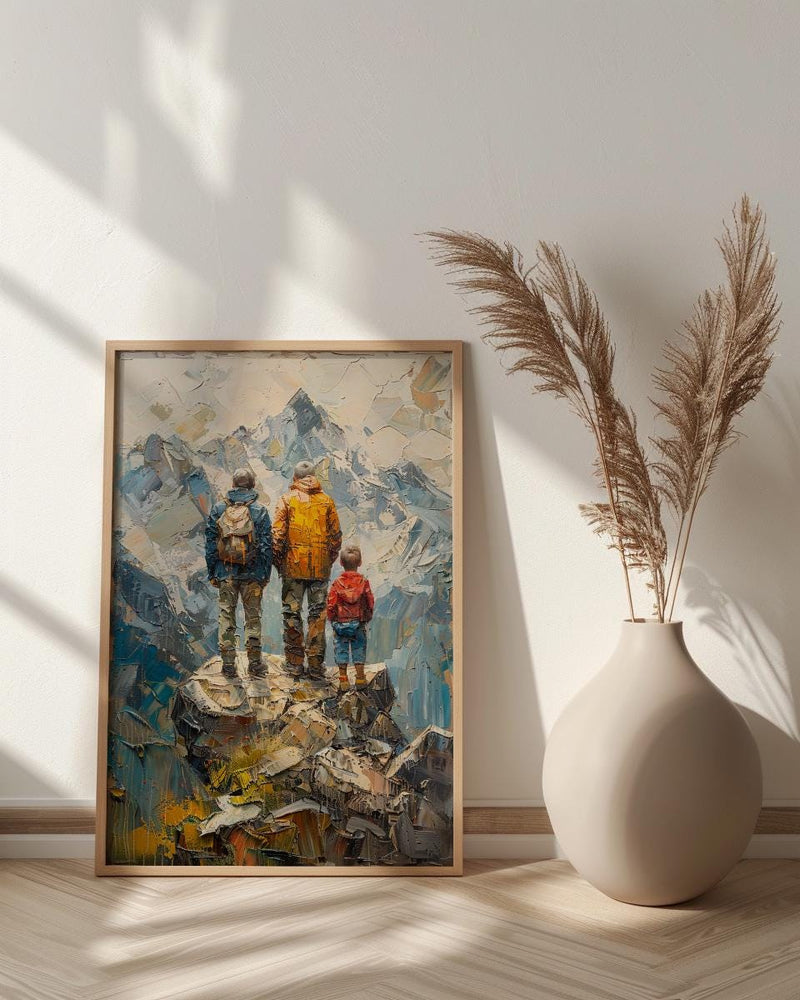 Three Generations Men Art Print, Grandfather Father Son Decor - Mountain Poster