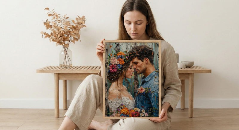 Nordic Midsummer Wedding Art, Boho Floral Decor - Newlywed Gift