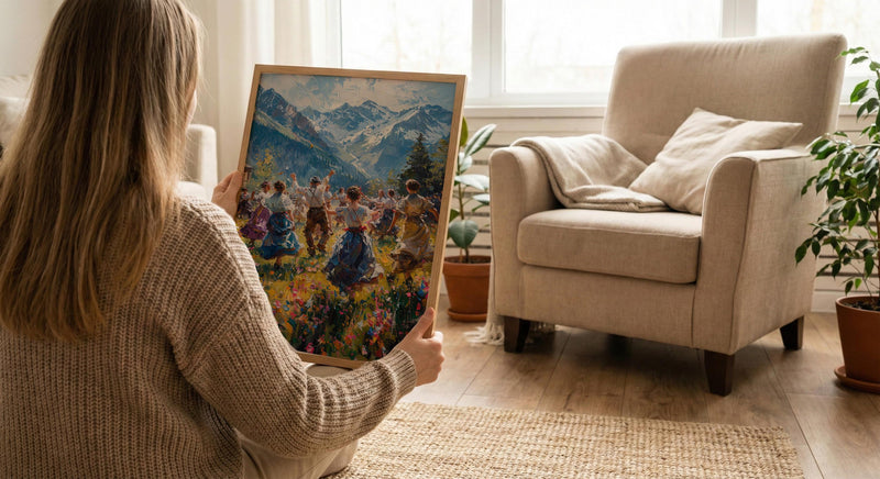 Bavarian Folk Dance Art, Alpine Village Decor - European Heritage Print