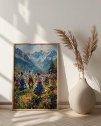 Bavarian Folk Dance Art, Alpine Village Decor - European Heritage Print