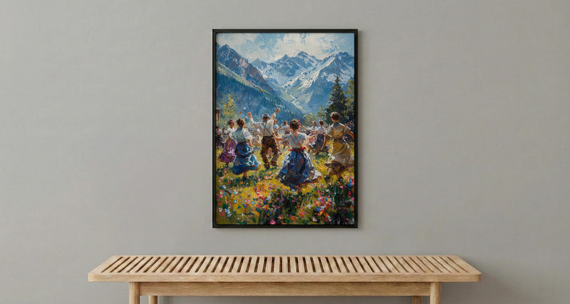 Bavarian Folk Dance Art, Alpine Village Decor - European Heritage Print