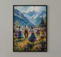 Bavarian Folk Dance Art, Alpine Village Decor - European Heritage Print