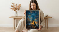 Father And Son Campfire Poster, Twilight Forest Decor - Outdoor Adventure Art