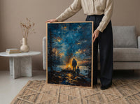 Father And Son Campfire Poster, Twilight Forest Decor - Outdoor Adventure Art