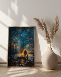 Father And Son Campfire Poster, Twilight Forest Decor - Outdoor Adventure Art