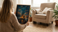 Father And Son Campfire Poster, Twilight Forest Decor - Outdoor Adventure Art