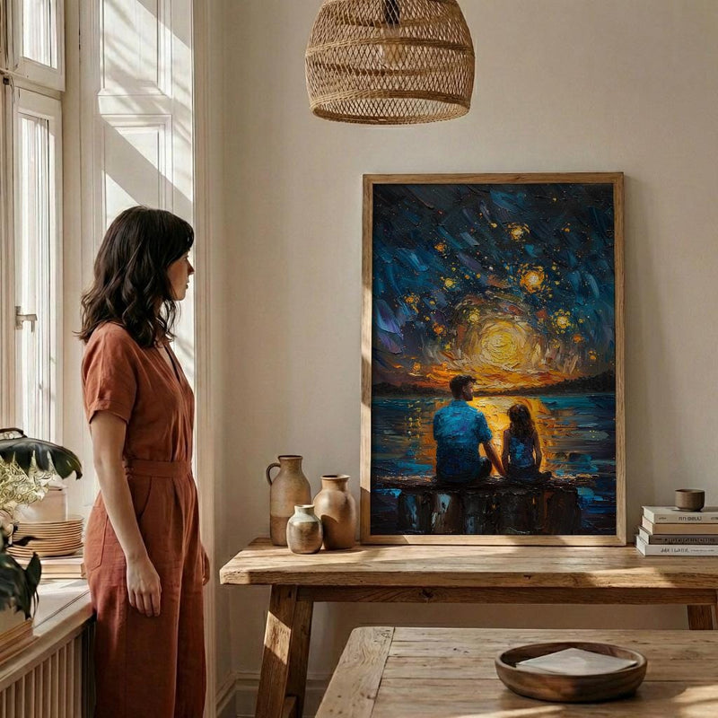 Watching Stars Wall Art, Father And Daughter Decor - Night Sky Landscape Print