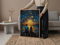 Watching Stars Wall Art, Father And Daughter Decor - Night Sky Landscape Print