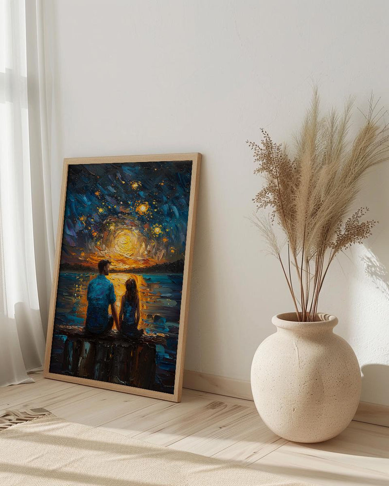 Watching Stars Wall Art, Father And Daughter Decor - Night Sky Landscape Print
