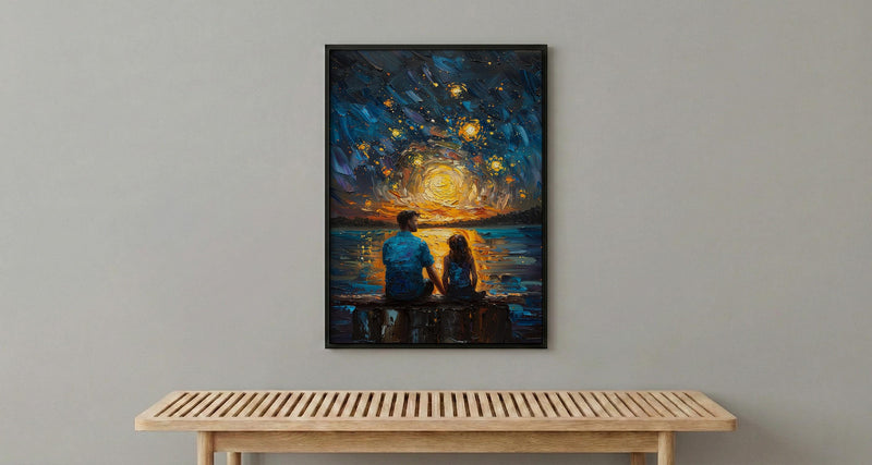 Watching Stars Wall Art, Father And Daughter Decor - Night Sky Landscape Print