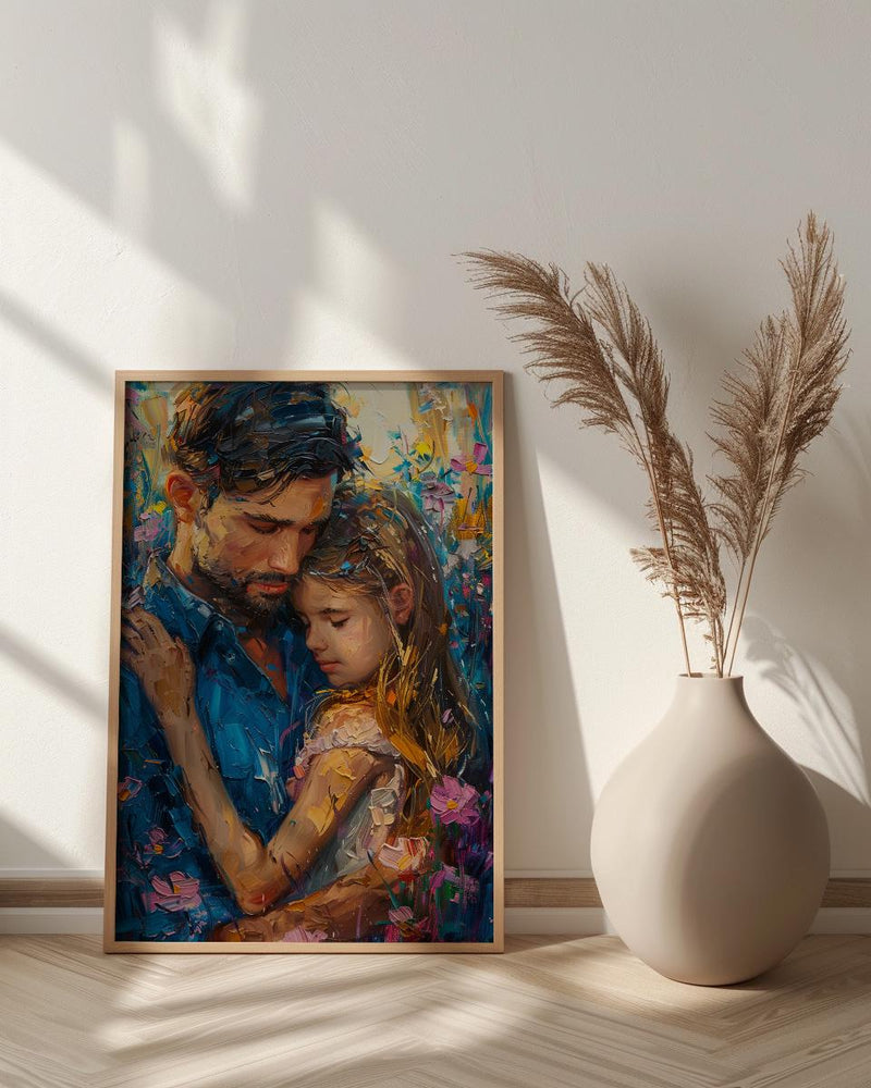 Comforting Child Poster, Father Support Decor - Emotional Family Wall Art