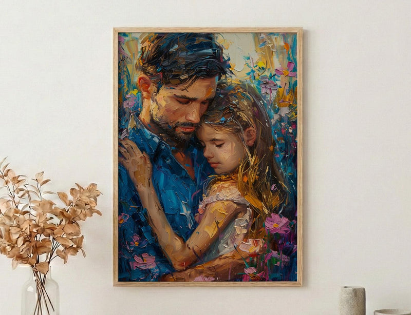 Comforting Child Poster, Father Support Decor - Emotional Family Wall Art