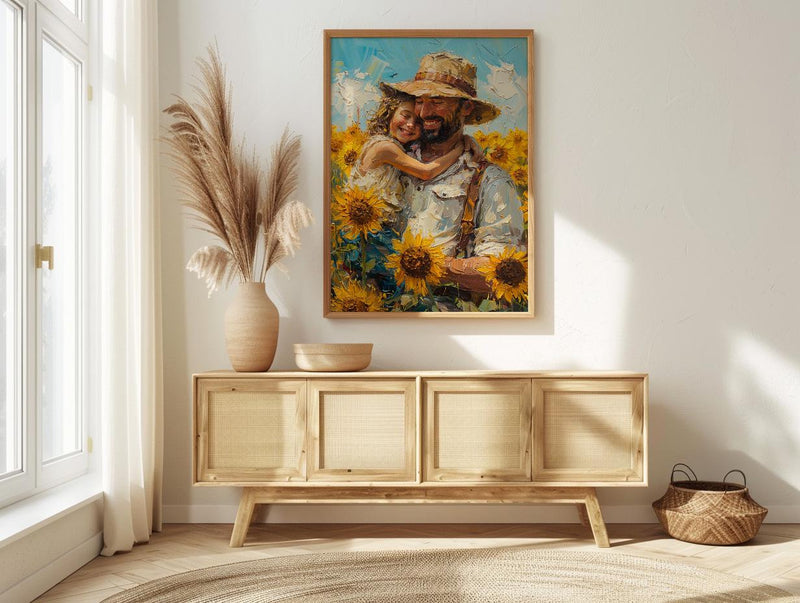 Sunflower Field Art Print, Father And Child Decor - Joyful Summer Poster