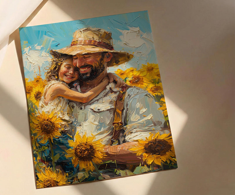 Sunflower Field Art Print, Father And Child Decor - Joyful Summer Poster