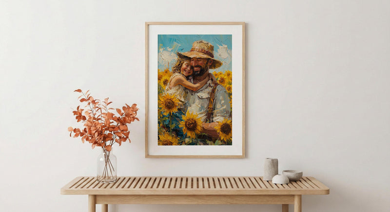 Sunflower Field Art Print, Father And Child Decor - Joyful Summer Poster