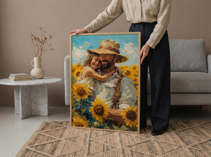 Sunflower Field Art Print, Father And Child Decor - Joyful Summer Poster