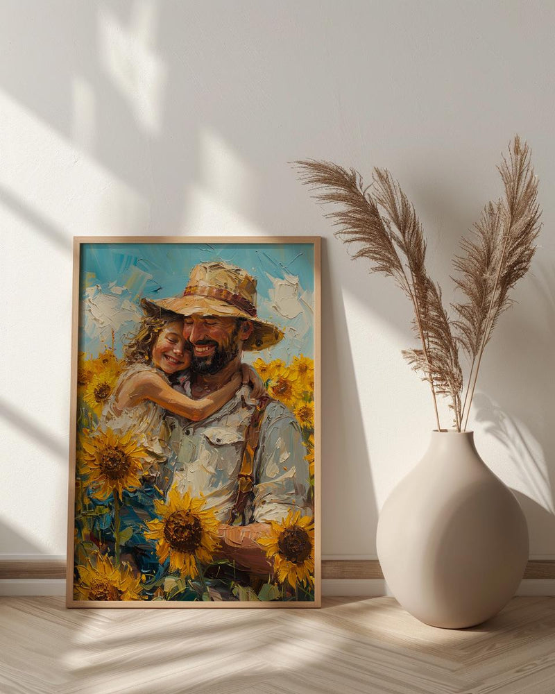 Sunflower Field Art Print, Father And Child Decor - Joyful Summer Poster