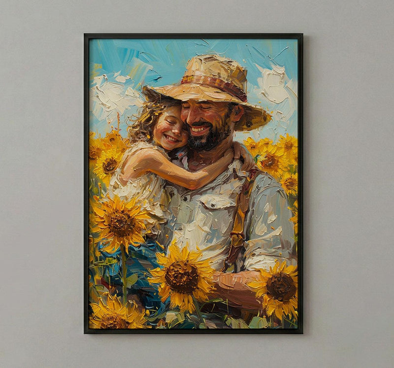 Sunflower Field Art Print, Father And Child Decor - Joyful Summer Poster