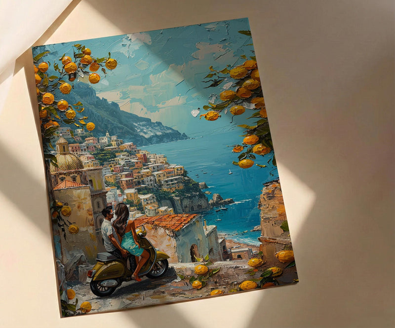 Amalfi Coast Poster, Positano Honeymoon Art - Newlywed Gift