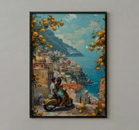 Amalfi Coast Poster, Positano Honeymoon Art - Newlywed Gift