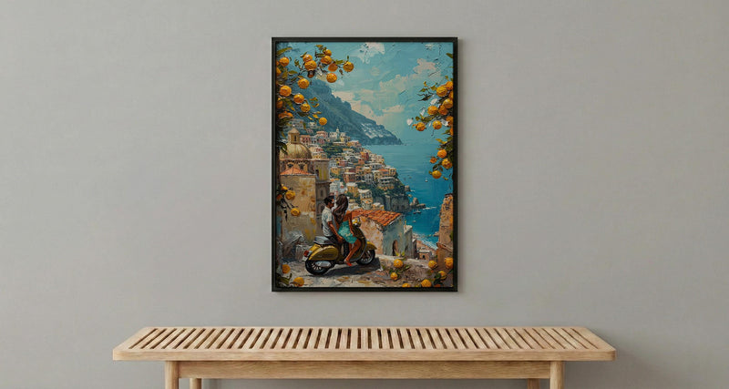 Amalfi Coast Poster, Positano Honeymoon Art - Newlywed Gift