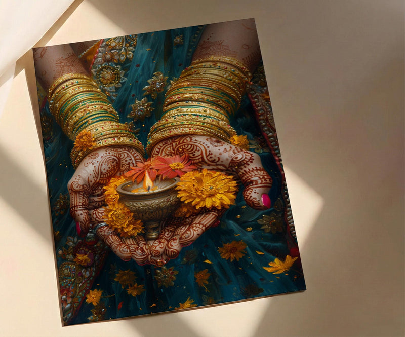 Mehndi Hand Wall Art, Indian Bride Decor - Anniversary Gift