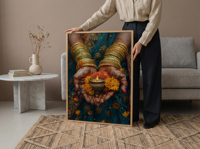 Mehndi Hand Wall Art, Indian Bride Decor - Anniversary Gift