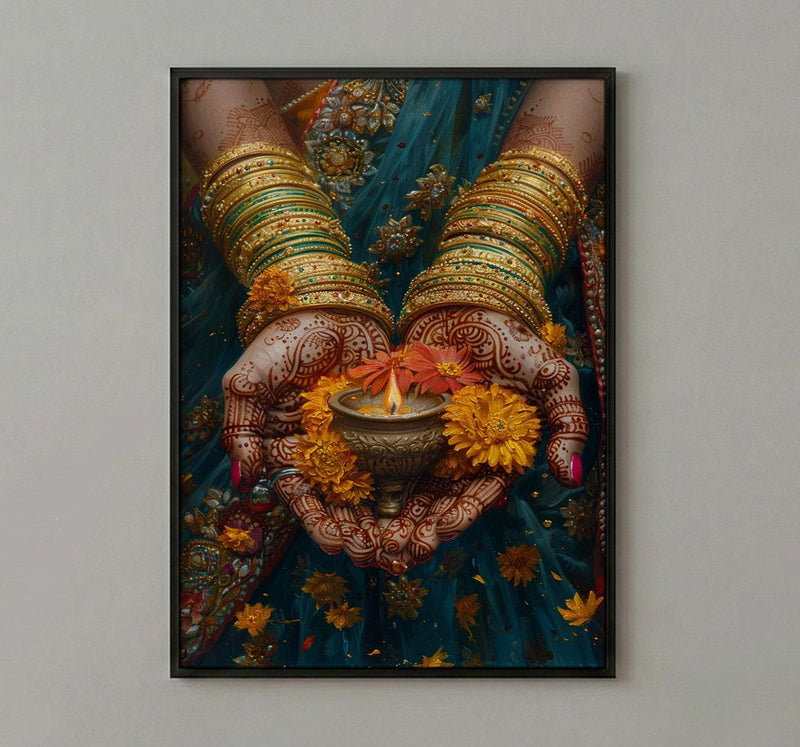 Mehndi Hand Wall Art, Indian Bride Decor - Anniversary Gift