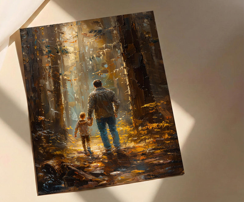Redwood Forest Wall Art, Father And Child Decor - Giant Trees Nature Print
