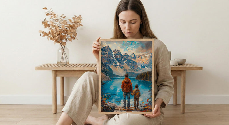 Moraine Lake Poster, Banff National Park Decor - Father And Son Landscape Art