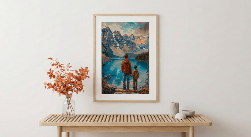 Moraine Lake Poster, Banff National Park Decor - Father And Son Landscape Art