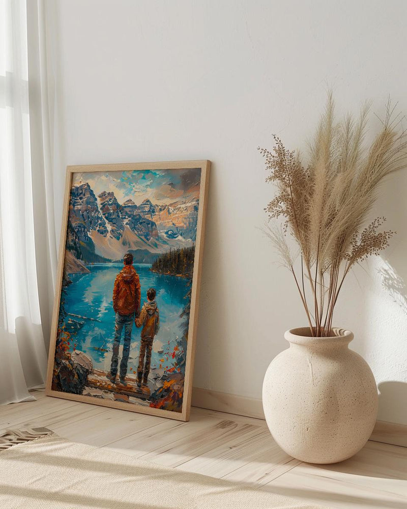 Moraine Lake Poster, Banff National Park Decor - Father And Son Landscape Art