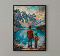 Moraine Lake Poster, Banff National Park Decor - Father And Son Landscape Art