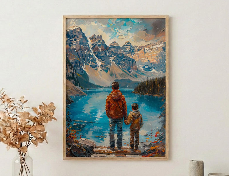 Moraine Lake Poster, Banff National Park Decor - Father And Son Landscape Art