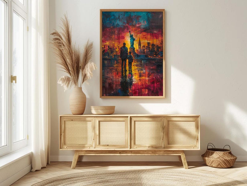 Statue Of Liberty Wall Art, Father And Son Decor - NYC Patriotic Landscape Print