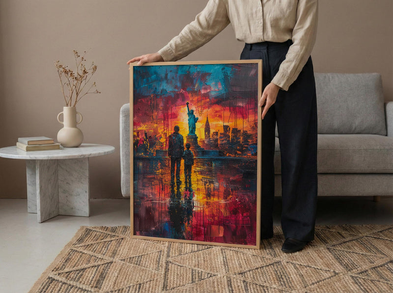 Statue Of Liberty Wall Art, Father And Son Decor - NYC Patriotic Landscape Print
