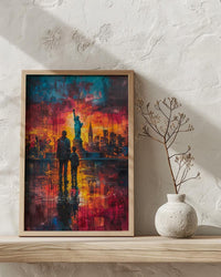 Statue Of Liberty Wall Art, Father And Son Decor - NYC Patriotic Landscape Print