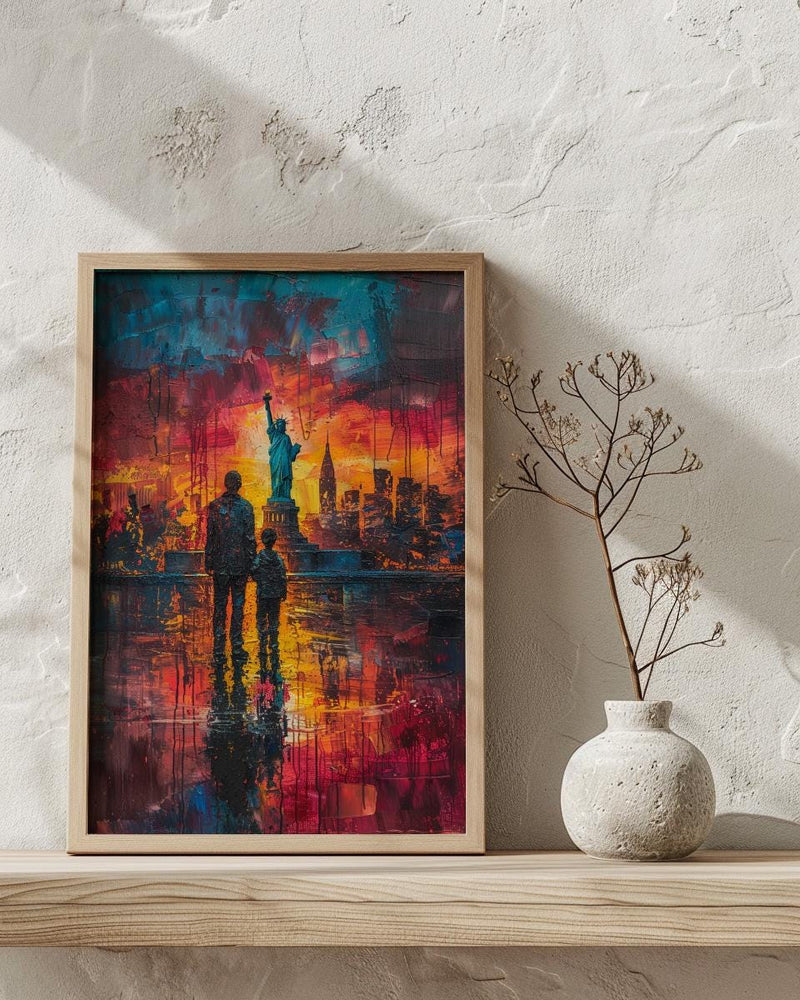 Statue Of Liberty Wall Art, Father And Son Decor - NYC Patriotic Landscape Print