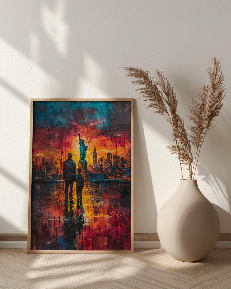 Statue Of Liberty Wall Art, Father And Son Decor - NYC Patriotic Landscape Print