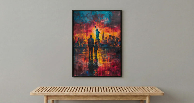 Statue Of Liberty Wall Art, Father And Son Decor - NYC Patriotic Landscape Print