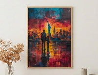 Statue Of Liberty Wall Art, Father And Son Decor - NYC Patriotic Landscape Print