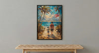 Florida Beach Poster, Father And Grandson Wall Decor - Ocean Sunset Coastal Art