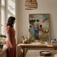 Texas Ranch Art Print, Father And Daughter Wall Decor - Rustic Americana Landscape