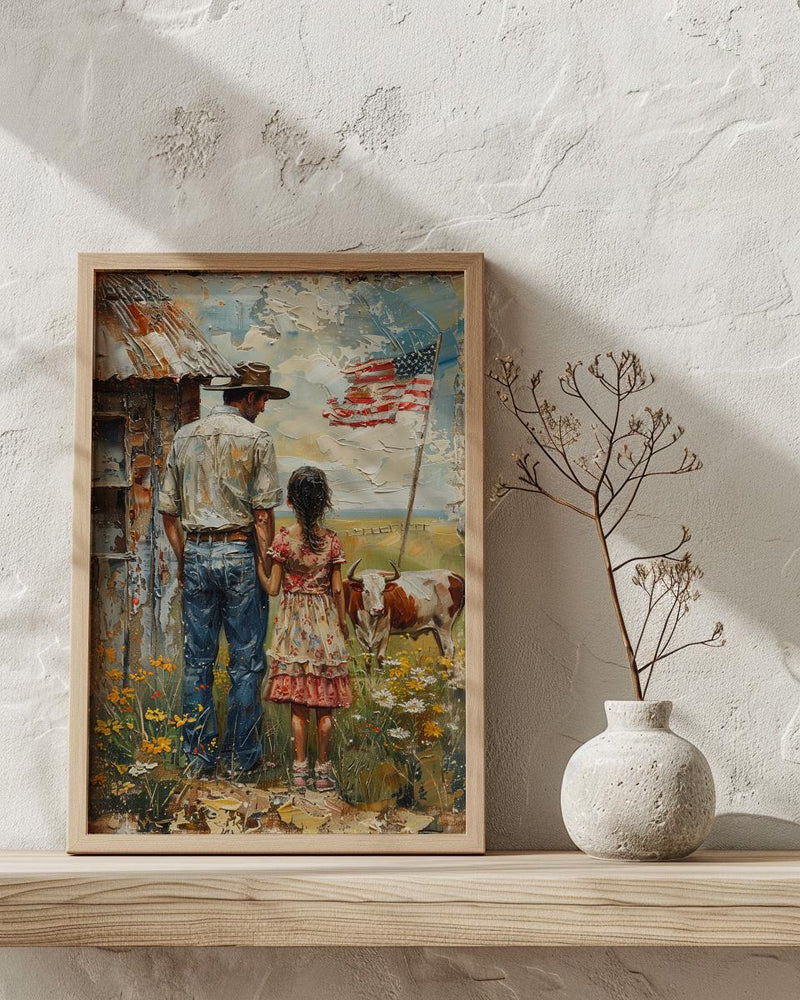 Texas Ranch Art Print, Father And Daughter Wall Decor - Rustic Americana Landscape